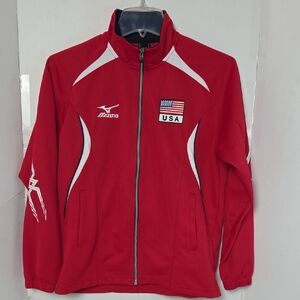 Mizuno Red and White USA Judo Track Full Zip Jacket
